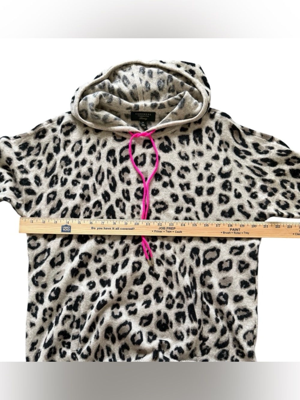 Charter Club 100% Cashmere Hoodie Womens M Leopard Print Pink Trim Sweater NWOT - Picture 5 of 7